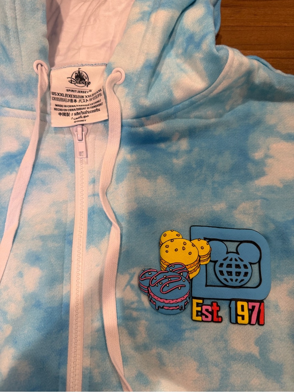 NW/OT Disney Spirit Jersey Tie-Dye Zip Hoodie with Snack Graphic